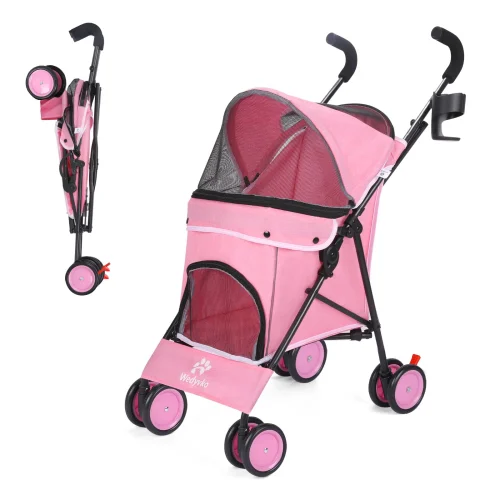 Pet Dog/Cat 4 wheel Stroller with Brakes and Storage